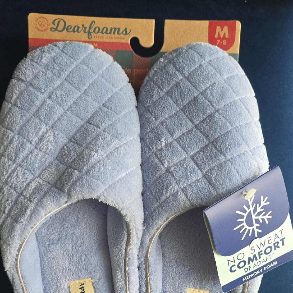 Dearfoams Light Blue Quilted Comfort Slippers